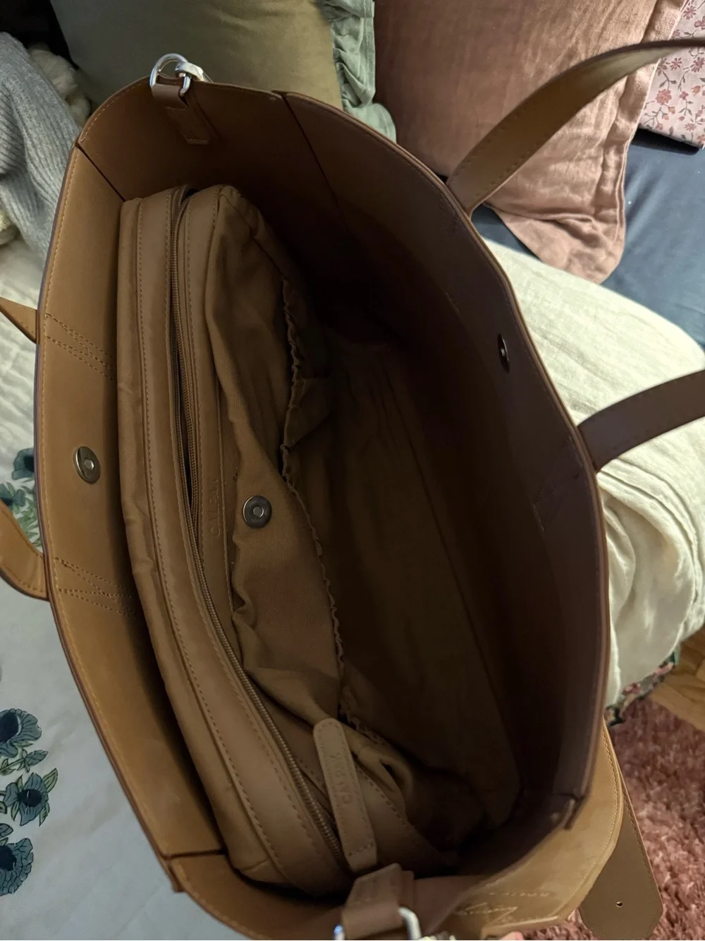 Calpak Cognac Leather Carryall Tote